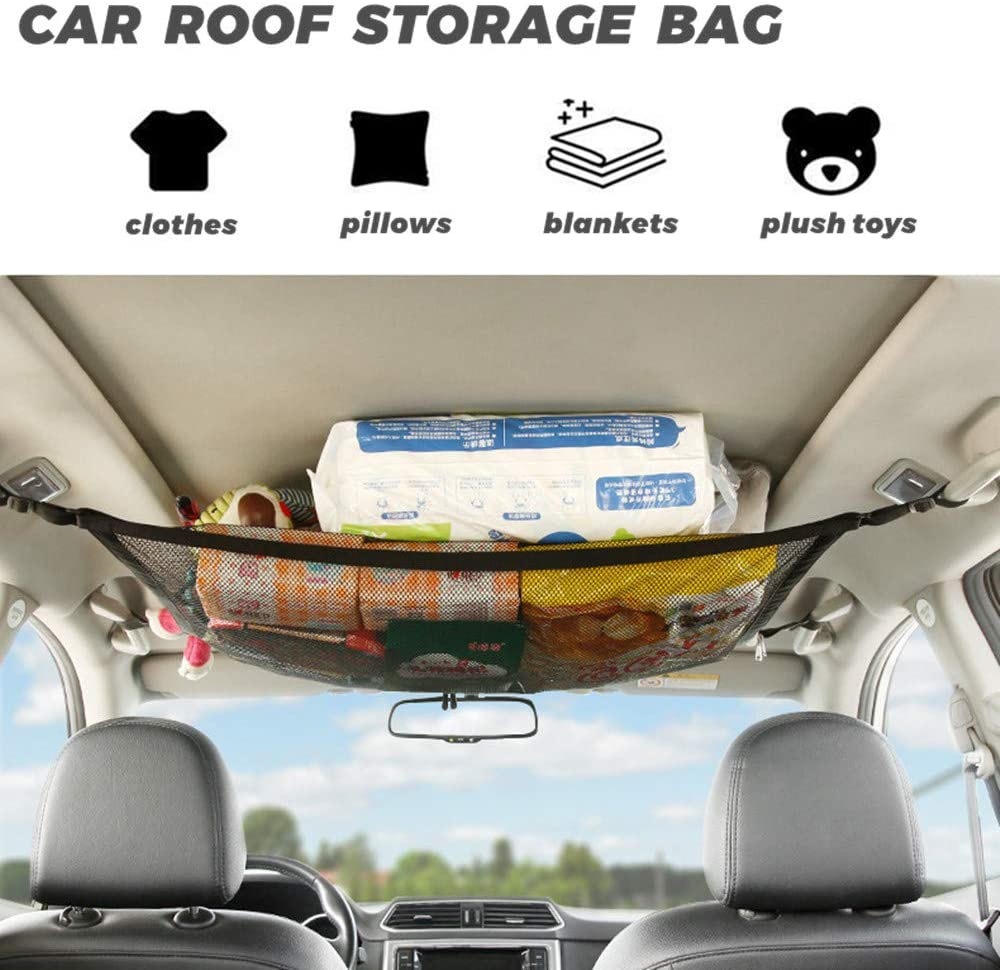 Car Ceiling Storage Net Roof Luggage Mesh Bag Adjustable Travel Storage Bag Tent Towel Camper Car Accessories Supplies Interior