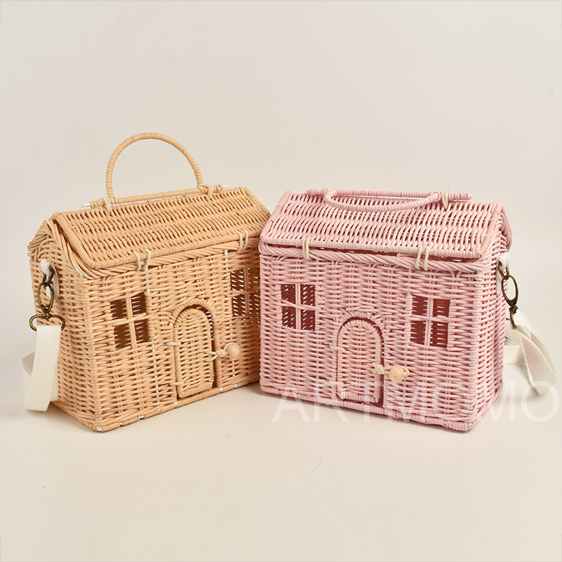 Creative House Shape Rattan Women Handbags Wicker Woven Shoulder Crossbody Bags Funny Summer Beach Straw Bag Handmade Travel Bag