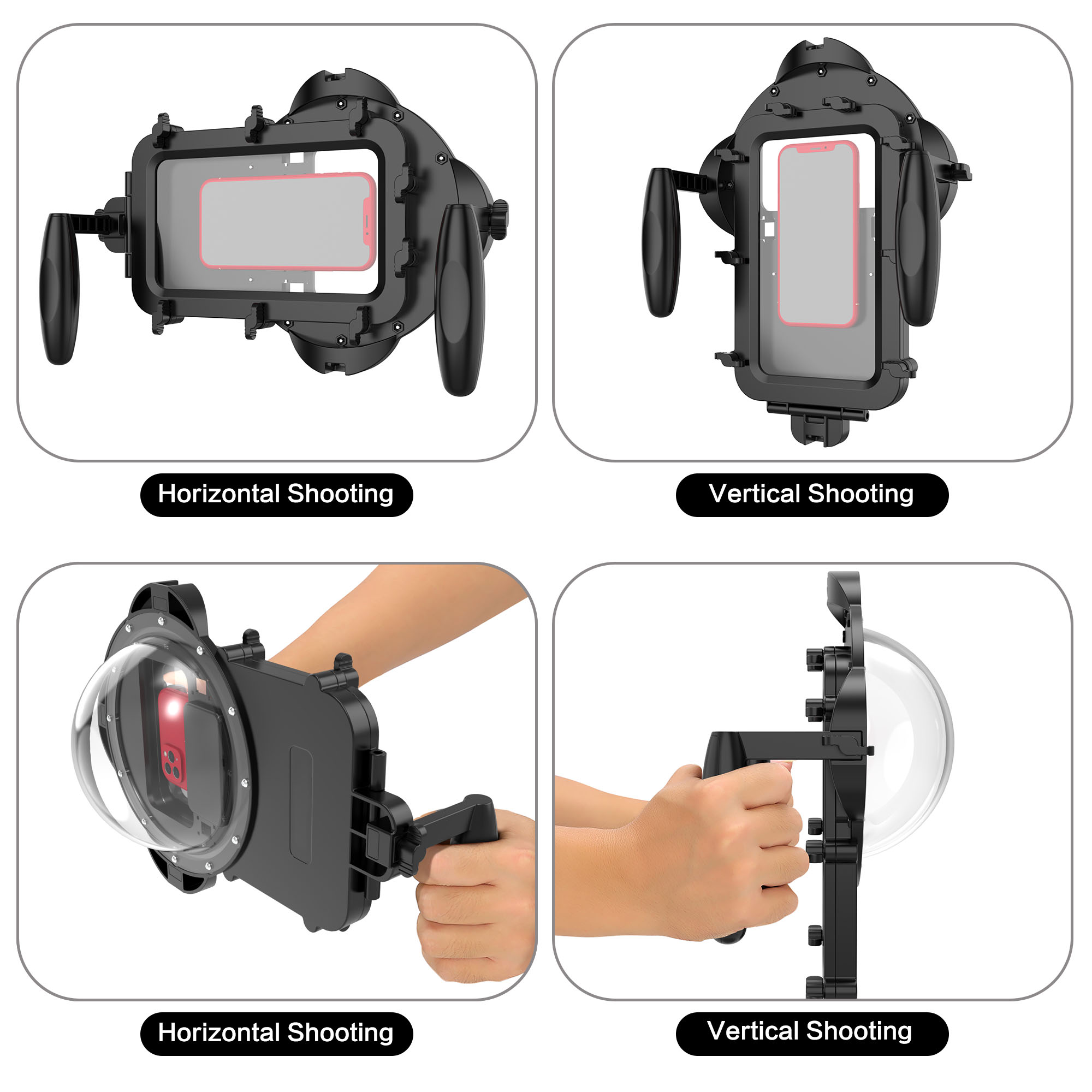 Waterproof Dome Diving Case for iPhone for iPhone Underwater Swimming Dome Port Fit for Any Smart Phone Size from 4.5-7.0 Inches