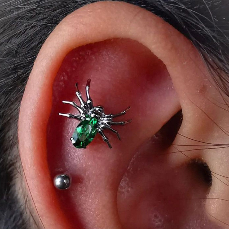 G23 Titanium Eight Legged Spider EAR Studs PIERC CZ Paved Top Threaded Labret Tragus Lip Earrings Personality Piercing Jewelry
