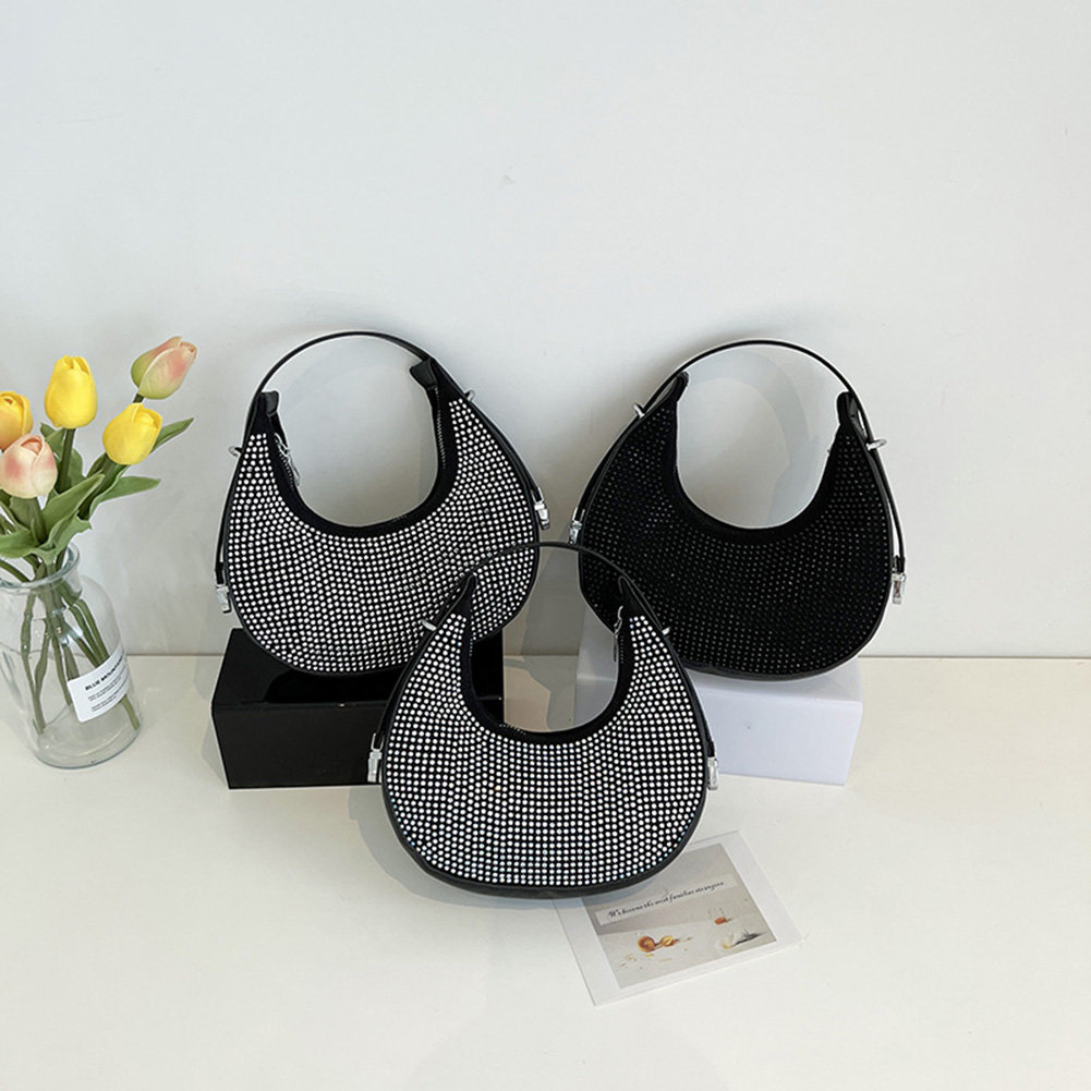 Shiny Rhie Crescent Shoulder Bag Women - Glitter Bg Underarm Purse for Wedding 4 453de