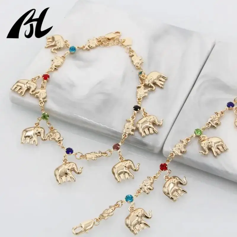 Elephant Anklet Jewelry Set for Women, White Rhinestone Design, 18K Gold Plated, High Quality