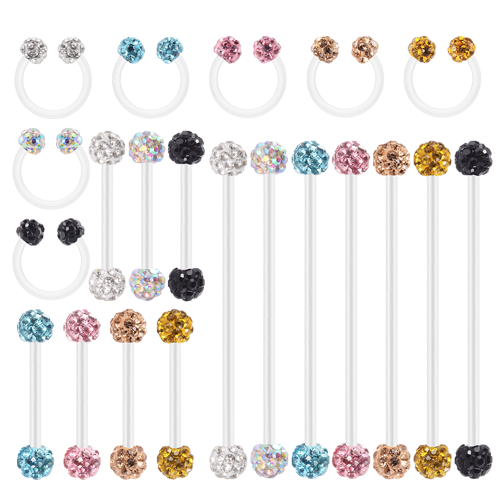 7pcs Mixed Color Ear Studs Septum Nose Rings Tongue Lip Ring Belly Barbell Rings Ear Cartilage Lobe CBR Piercing Body Jewelry