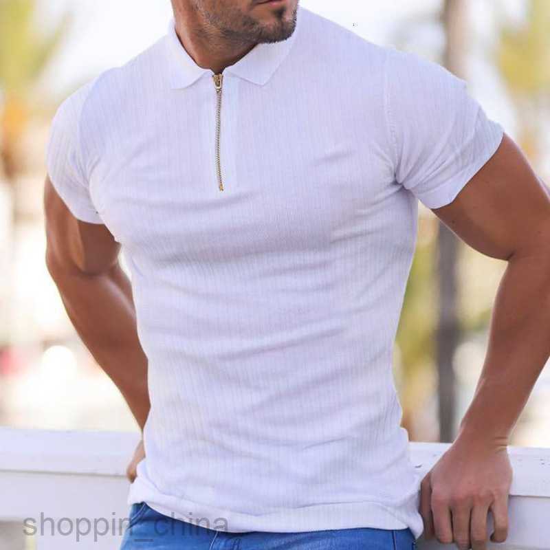 Men's T Shirts Male Summer Sports Fitness Leisure Zipper Elastic Vertical Short Sleeve POLO Shirt Men tees tops
