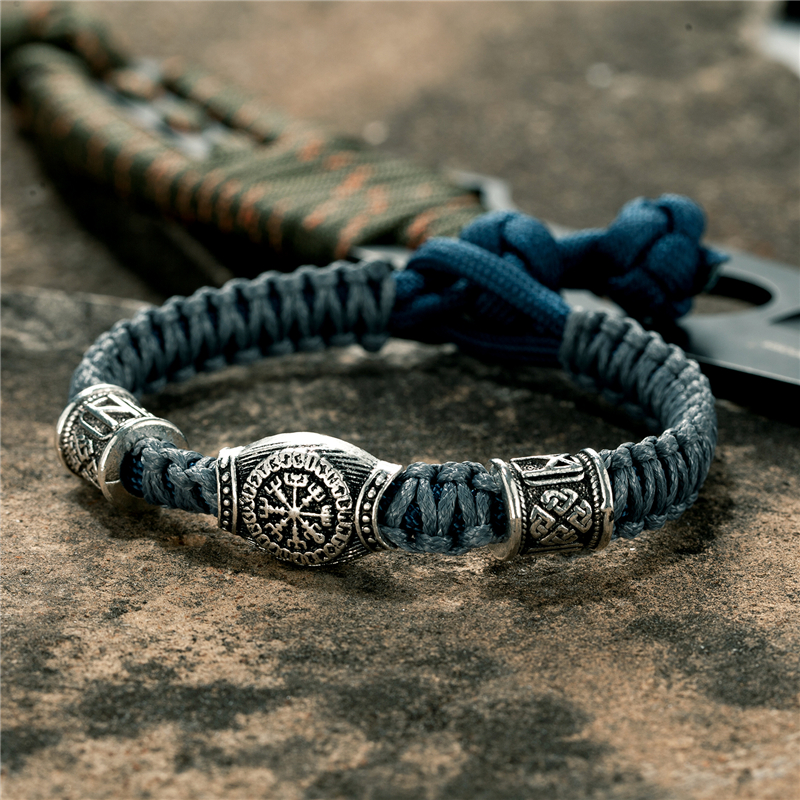 Vantage Norse Viking Bracelets Mens Women Amulet Runes Bangles Adjustable Handmade Braided Rope Survival Wristband Lover Jewelry