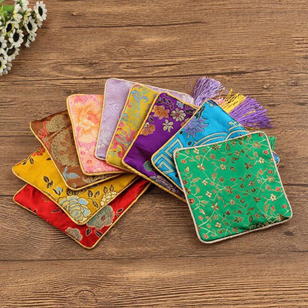 1 Pcs Silk Brocade Tassel Fabric Floral Jewelery Bag Packaging Trendy Exquisite Quartet Handbags Jewelry Tips Bag High Quality