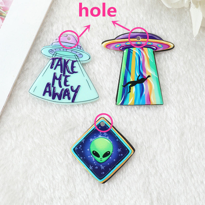 12Pcs Pastel Goth Alien Charms Spooky Creative Acrylic UFO Pendant For Earring Necklace Diy Making