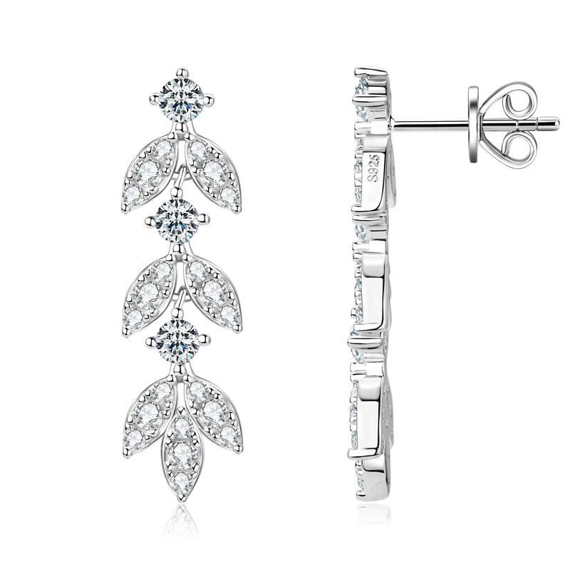 Lnngy 925 Sterling Silver Drop Earrings For Girls Long Tassel Leaf Shape Pave Setting Moissanite Earring 2023 Wedding Jewelry