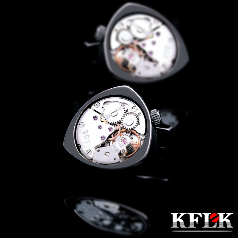 KFLK jewelry shirts cufflinks for mens Brand Black watch movement mechanical cuff links Buttons Male High Quality guests
