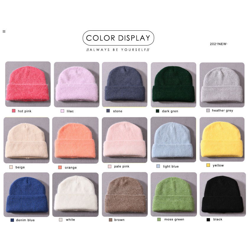 Jxwatcher Winter Hat for Women Cashmere Knitted Beanies Pure Color Warm Wool Soft New Style Double Layer Warm Skullies