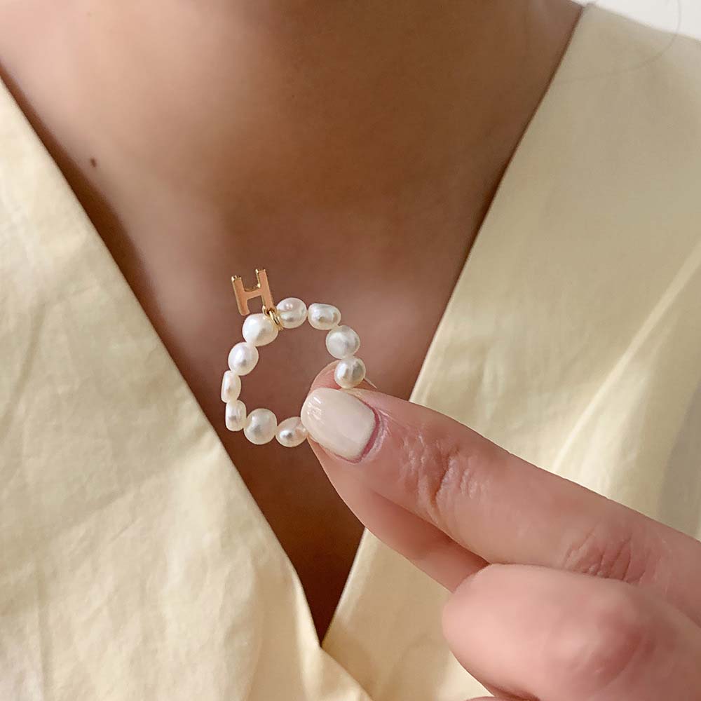 New Minimalist Gold Color Initial Letter Pearl Bead Ring For Woman Geometric Rings Women Finger Jewelry
