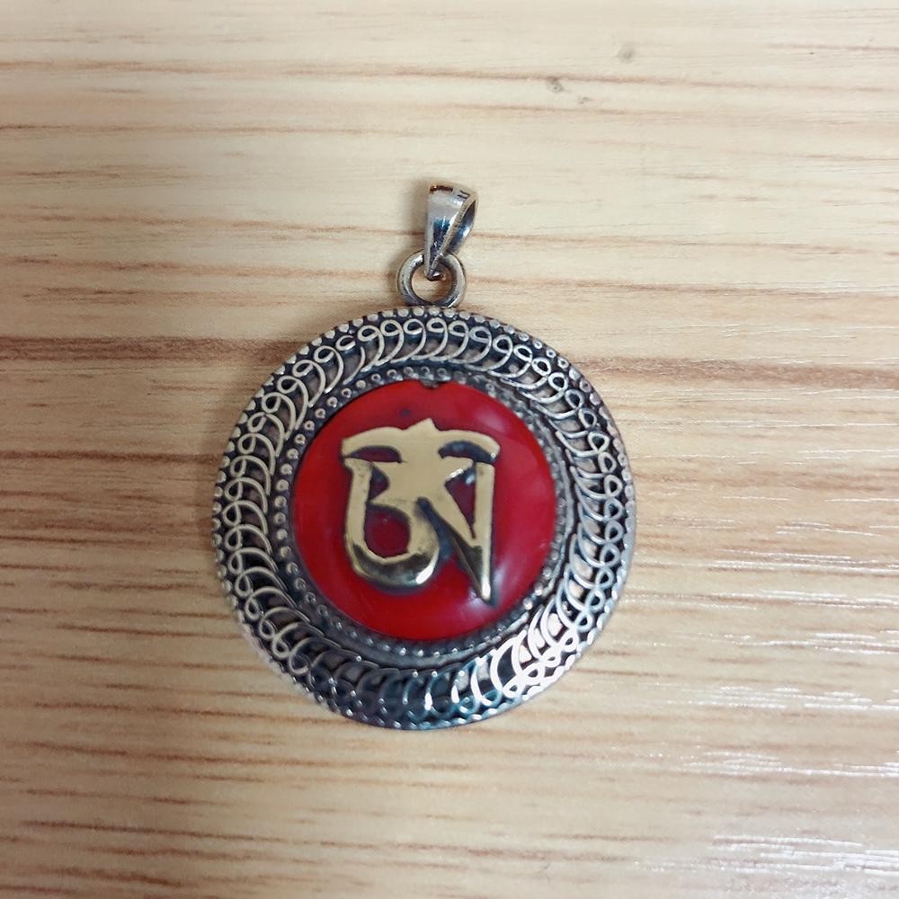 PN996 Tibetan Mantra Om 30mm Round Prayer Box Amulet Pendants Copper Inlaid Coral Turquoises Stone Gau Pendant Necklace