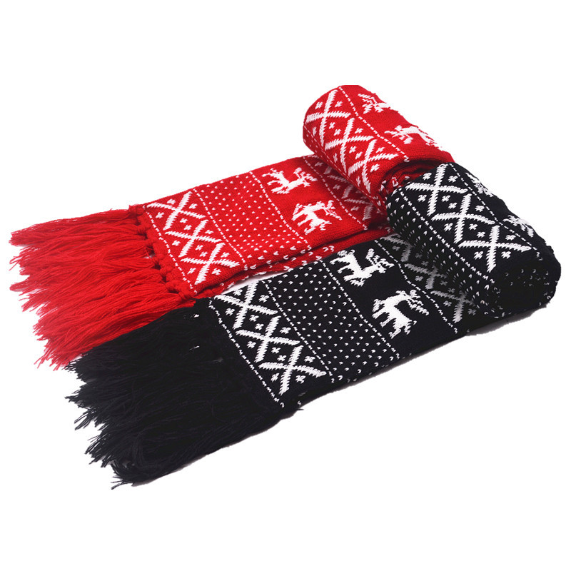 Winter Thick Christmas Scarf Black Red Reindeer Shawls And Scarves For Couple Lovers Long Tassel Knitted Warm Scarves YK492
