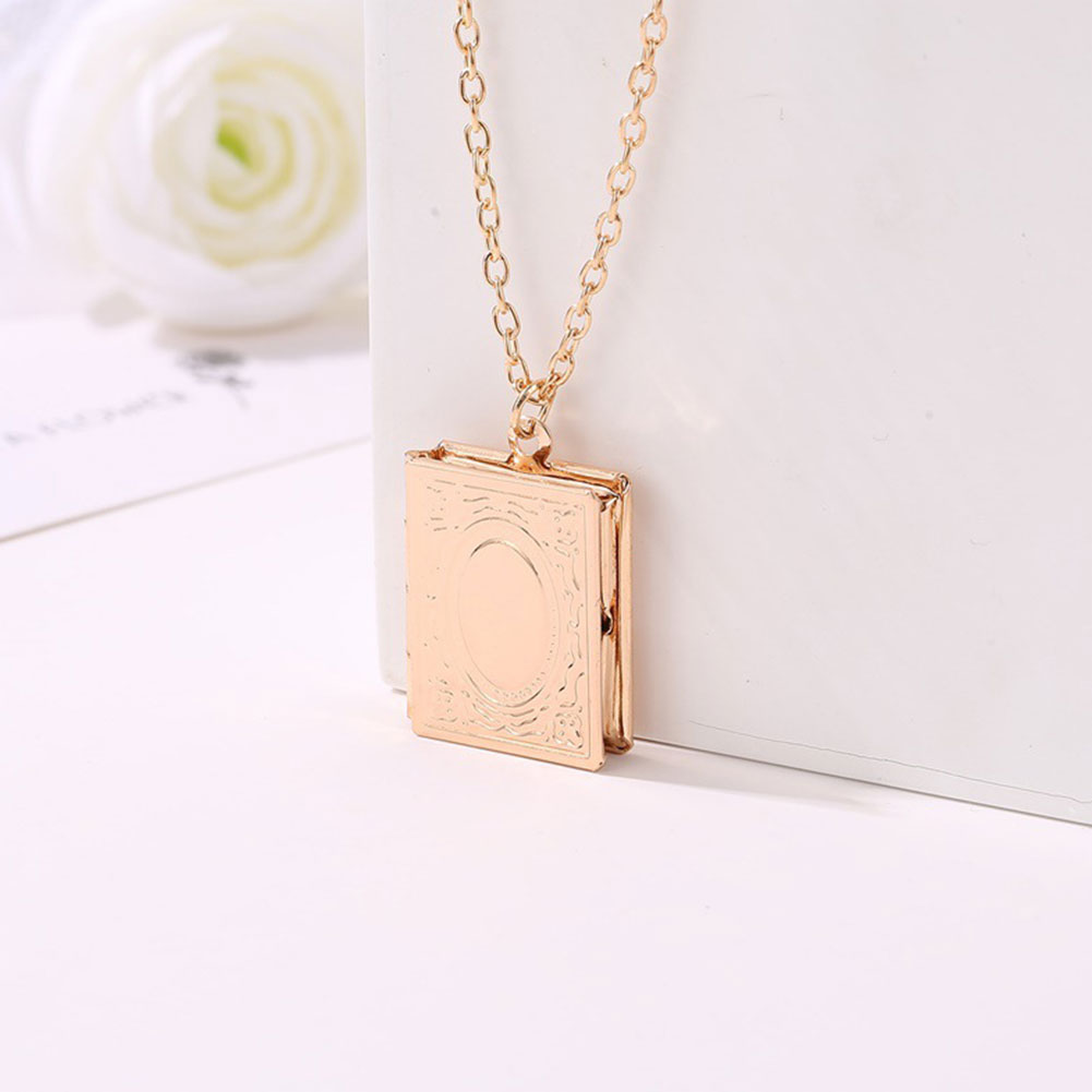 Gold Color Creative Magic Book Necklace Book Openable Pendant Necklace Photo Locket Box Necklace Jewelry Couple Friend Gift