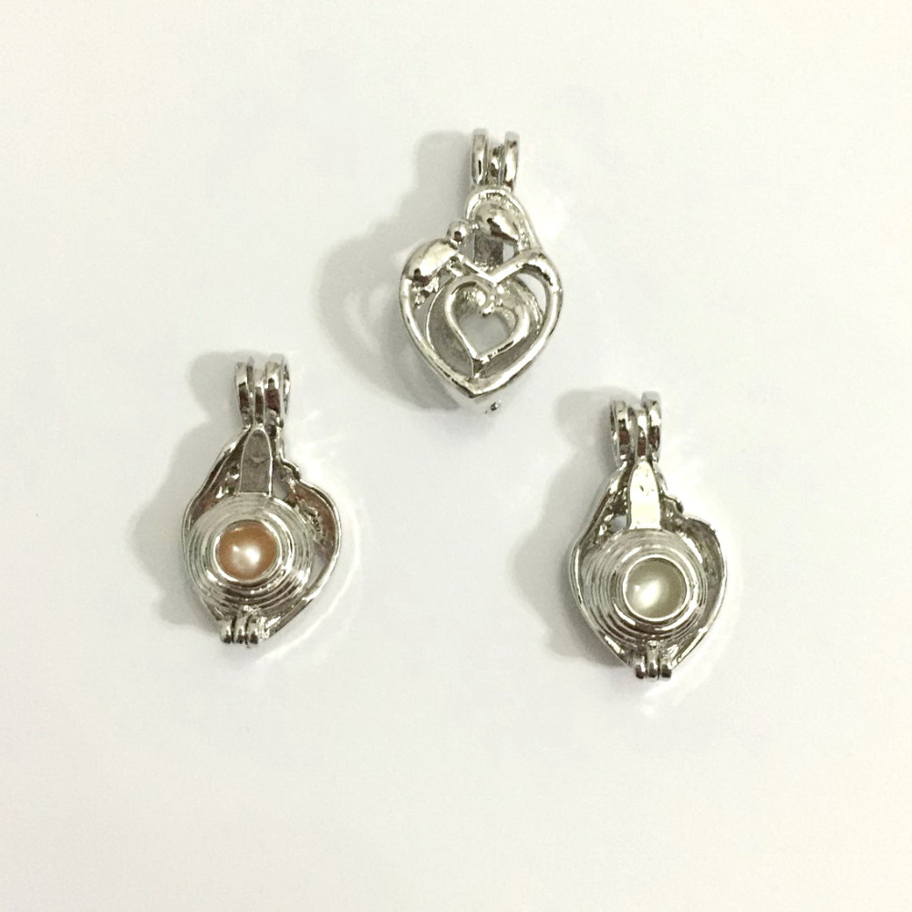 Mother & Child Cage Pendant Mom Holding Baby Love Design Pearl Gem Bead Locket Charms Mounting DIY Jewelry Making Accessory