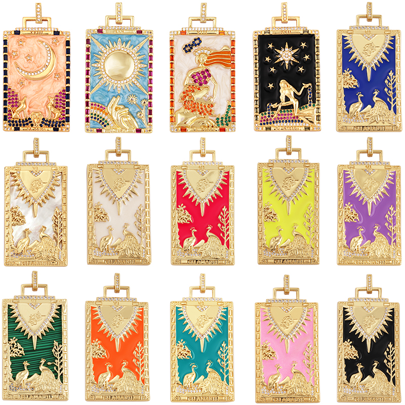 Enamel Tarot Cards Focal Mega Pendant,New 18K Real Gold Plated Shell DIY Jewelry Accessories for Bracelets Necklaces Making M07