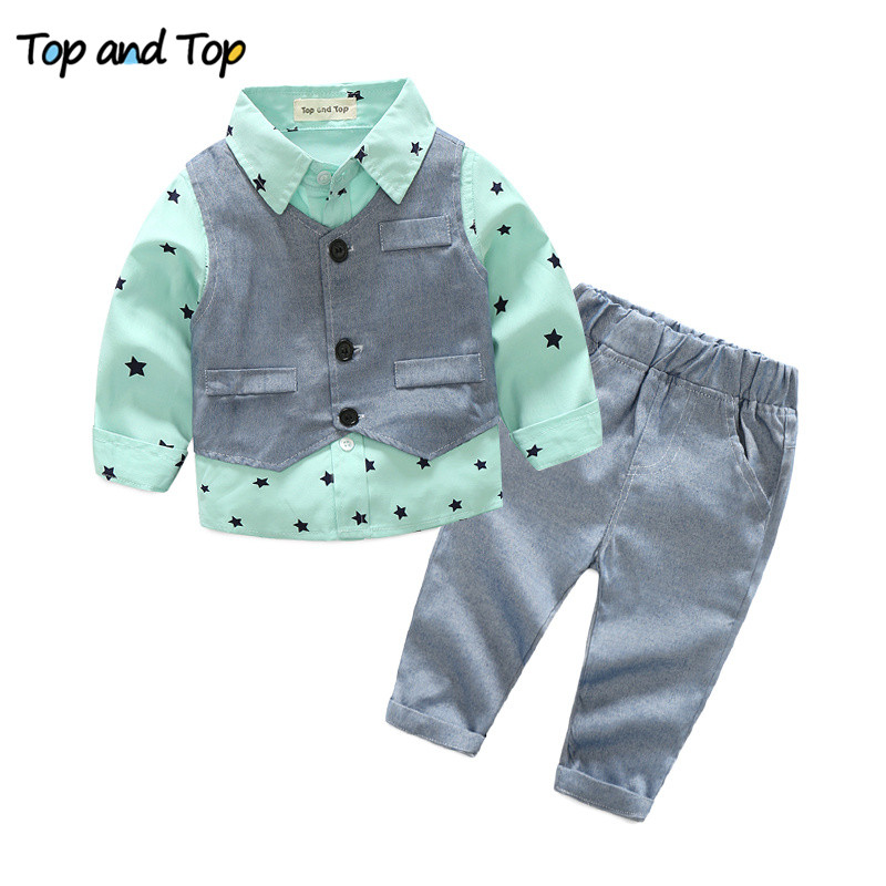 Newest Autumn baby boy clothing set Newborn Clothes Sets gentleman three pieces sets (Vest+t-shirt+pants) free shipping