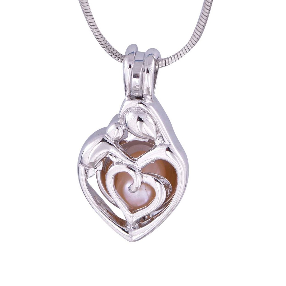 Mother & Child Cage Pendant Mom Holding Baby Love Design Pearl Gem Bead Locket Charms Mounting DIY Jewelry Making Accessory
