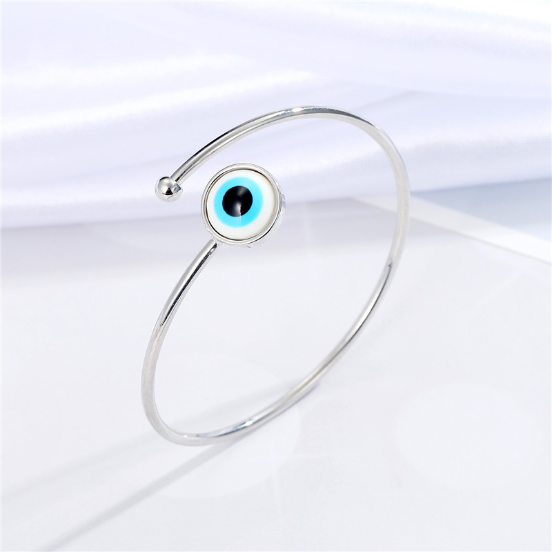 1pc Metal Blue Evil Eye Open Thin Bangle For Women Jewelry Minimalist Vintage Blingbling Round Bead Turkey Lucky Eye Bracelet