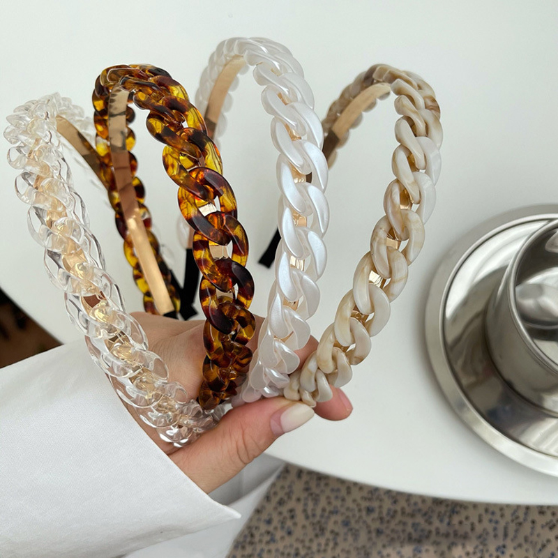 AMORCOME Vintage Transparent Acrylic Chain Hairbands for Women Girls Colorful Brown Resin Wisted Wide Headband Hair Accessories
