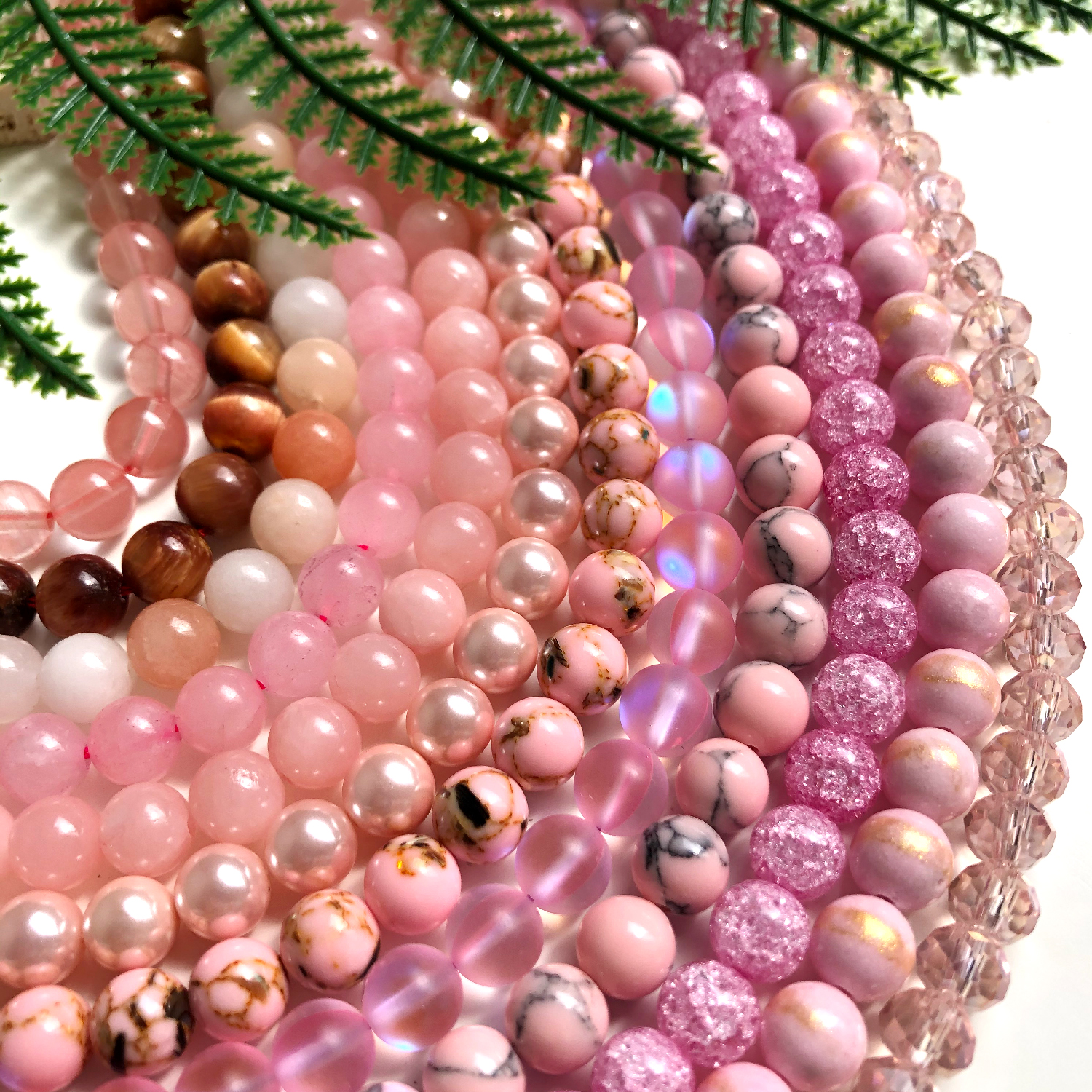 Natural Stone Pink Jaspers Quartz Crystal Cat Eye Opal Jades Pearl Round Bulk Beads ewelry Making DIY Braclet Charms Wholesale
