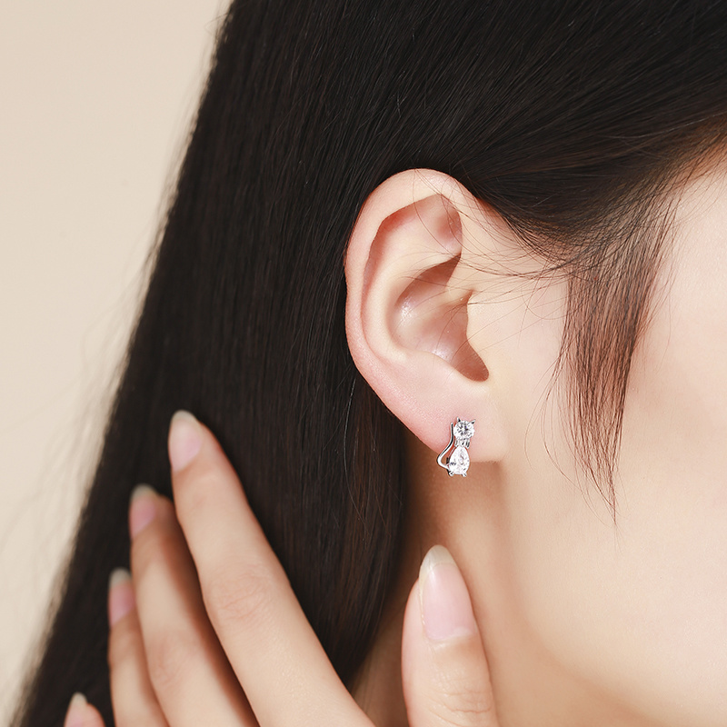 Cute Kitty Kitten Cat CZ 925 Sterling Silver Gatos Small Loop Huggies U Hoop Earrings For Kids Baby Girls Children Jewelry Aros