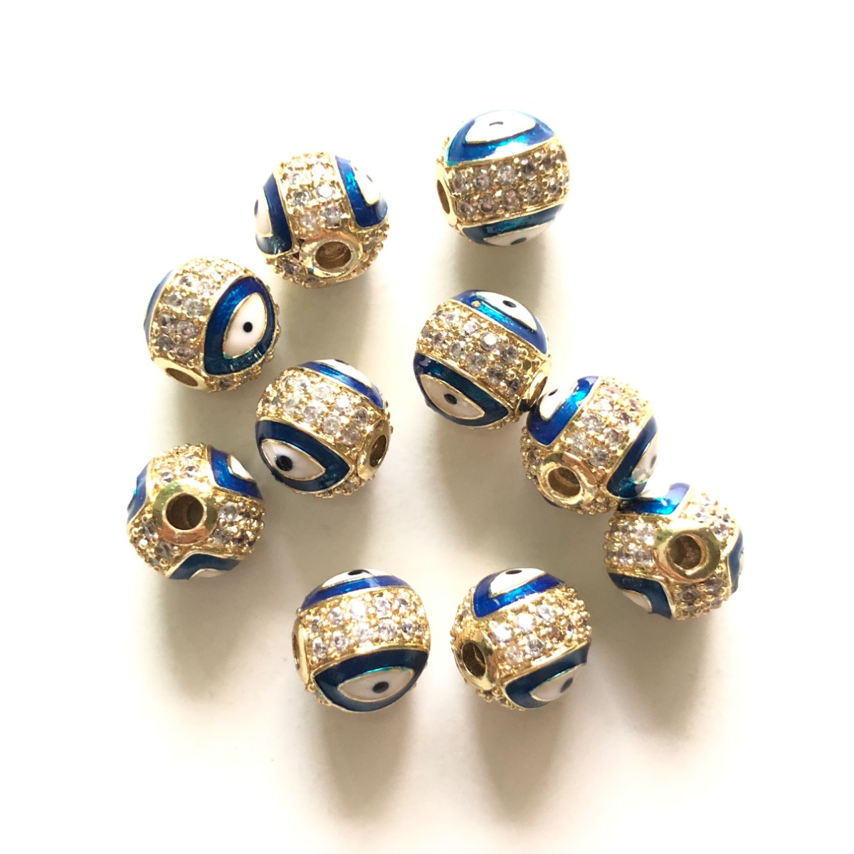 10pcs/Lot 10mm Evil Eye Print Round Ball Spacer Beads for Women Bracelet Girl Necklace Making Gold-Plate Jewelry Waist Accessory