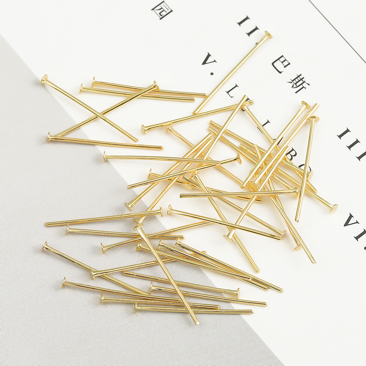 50Pcs/Lot 18K Real Gold Plated 20/25/30/35/40mm Supplies For Jewelry Findings Flat Head Pins DIY Jewelry Making Components