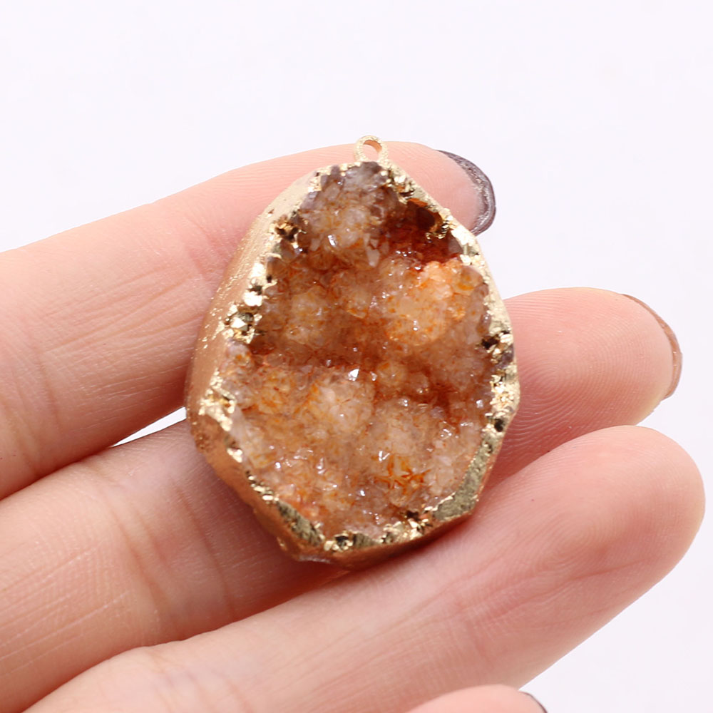 Charms Natural Druzys Stone Pendant Irregural Natural Agates Pendant Plated Gilde for DIY Jewerly Necklace Accessories Making