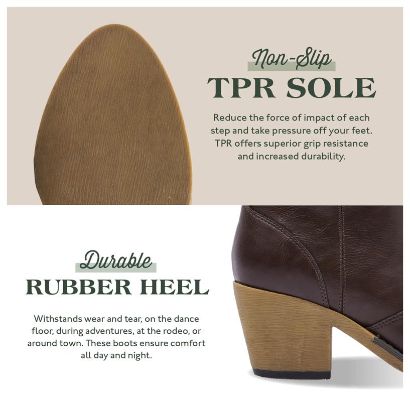 Women's Western Cowboy Boots, Faux Leather Cowgirl Boots with Stacked Heel for Teens and Ladies 4 1f1d2