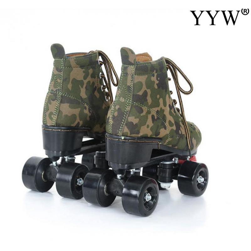 Leather Roller Skates Shoes For Adult Sneakers Flash Skating Rollers Camouflage Skate Shoes Patines 4 Wheels Shoes Women Men