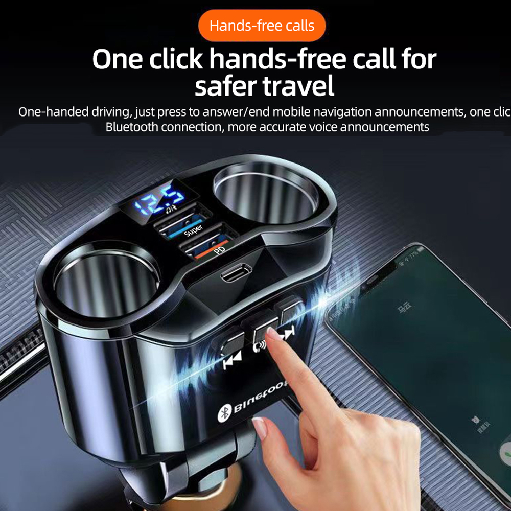 Car Cigarette Lighter 12V-24V Socket Splitter Charger PD QC3.0 Fast Charger C Ports Dual USB 4.8A Digital Display Power Adapter