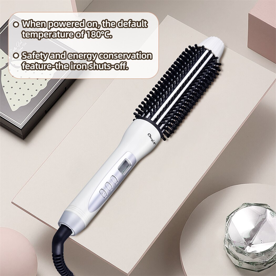 CkeyiN Electric Hair Brush Tourmaline Ceramic Curling Straightening Brush for Women LCD Display Styling Straightener Hot Comb