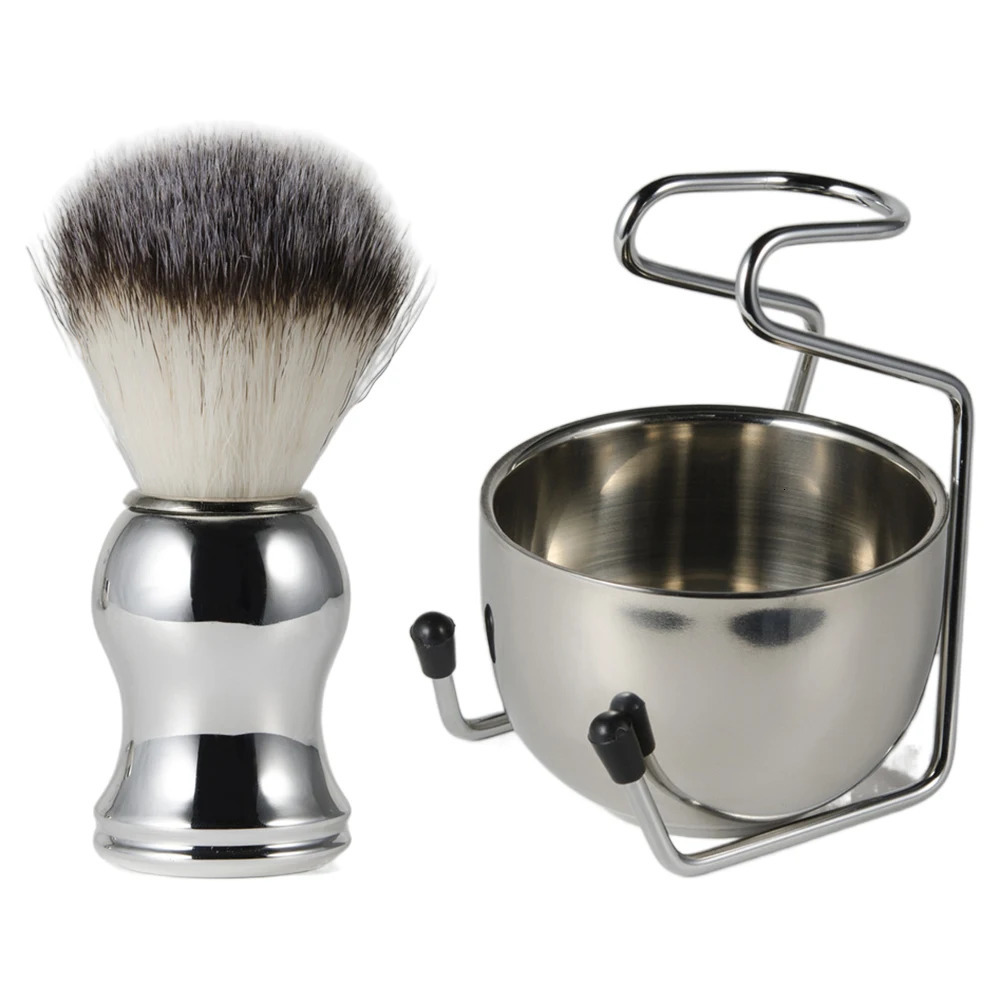 Shaving Brush Set 3 PCS Shaving Kit Nylon Brush With Stainless Steel Shaving Bowl and Brush StandWet Shaving Tool For Men 240624