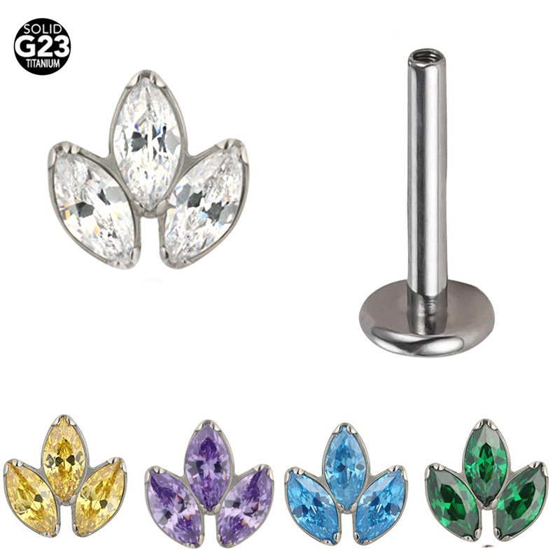 ASTM F136 Titanium Top Threaded Labret Studs Tragus Earrings Lip Tongue Stud Piercing Jewelry EAR PIERC Triangle zirconia Paved