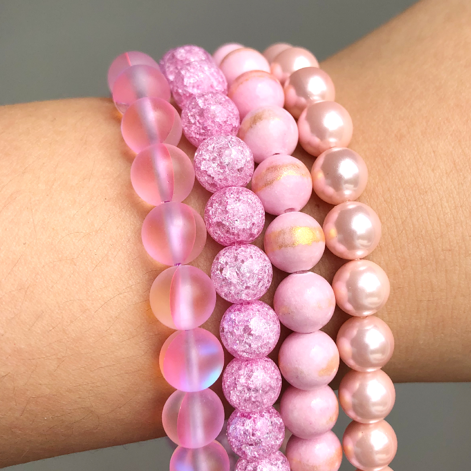 Natural Stone Pink Jaspers Quartz Crystal Cat Eye Opal Jades Pearl Round Bulk Beads ewelry Making DIY Braclet Charms Wholesale