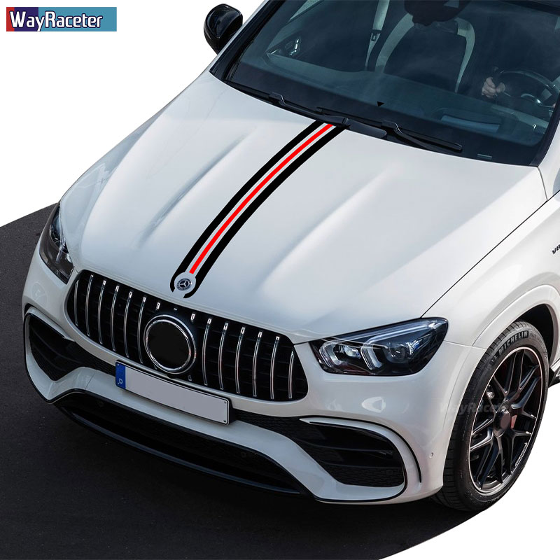 Car Hood Sticker Bonnet Stripes Decal For Mercedes Benz W204 W205 W176 W177 A45 CLA250 W213 W211 C63 AMG A C E CLA GLA GLC CLS