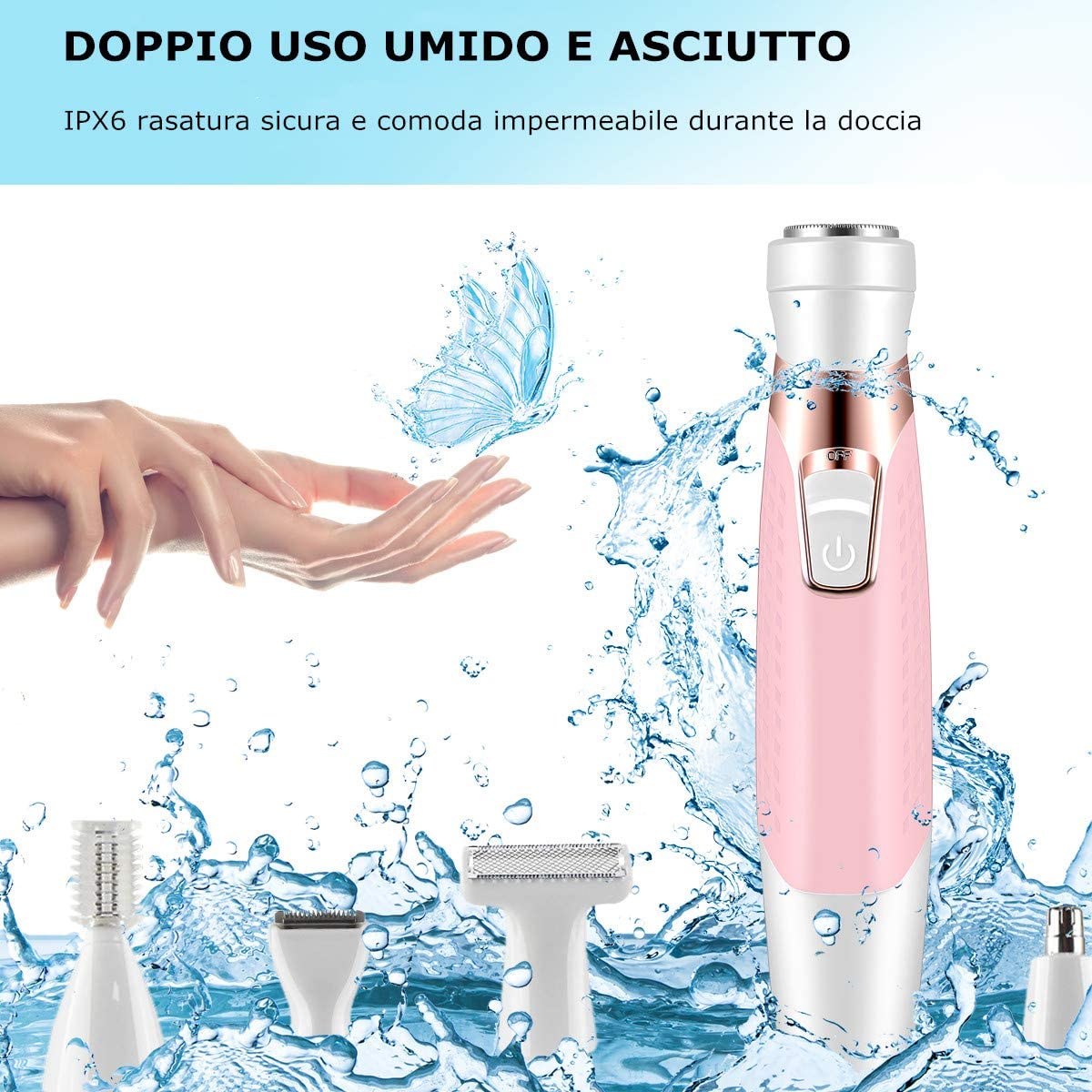 Woman electric epilator Waterproof electric 5 in1 electric epilator USB charging wet and dry for face nose eyebrows bikini