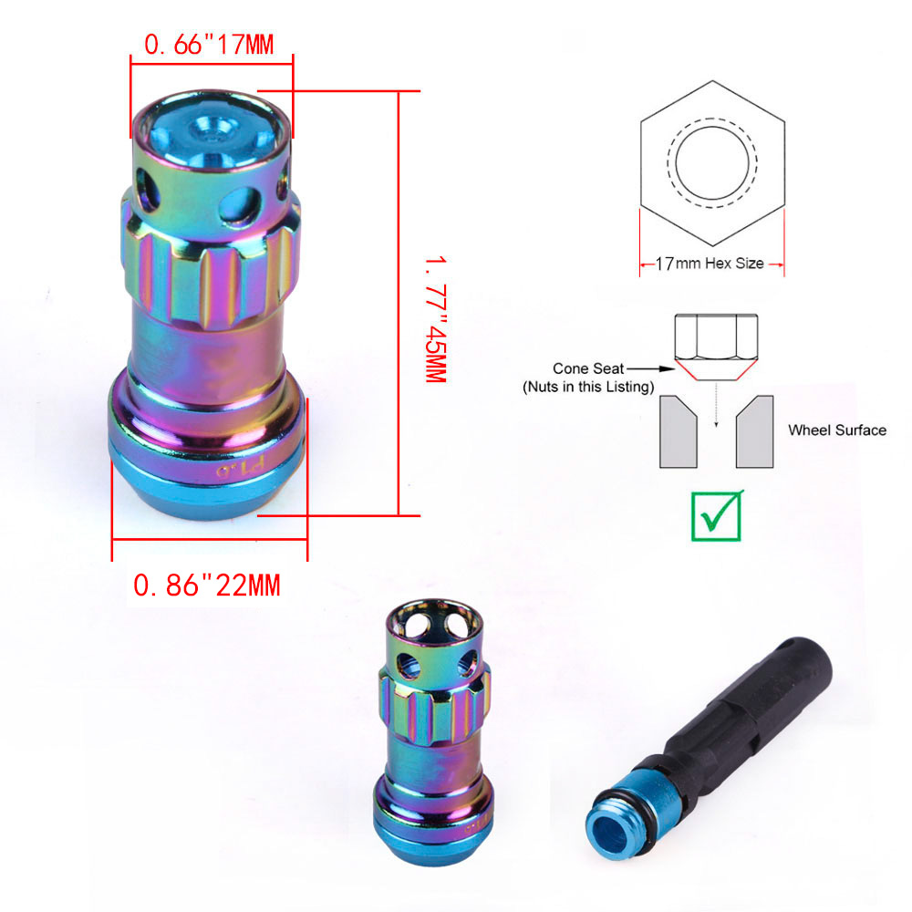 New R40 Style 44mm Wheel Nuts M12x1.5/1.25 Racing Lug Nuts 20pcs lock racing lug nuts + 2 set security key