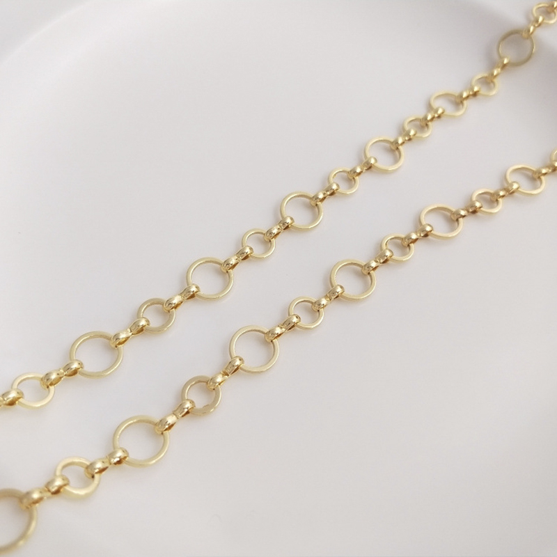 Pure Brass 14K Gold Plated Chunky Circle Link Chain Bulk O Shape Chain for DIY Women Necklace Bracelet Anklet Making Supplies