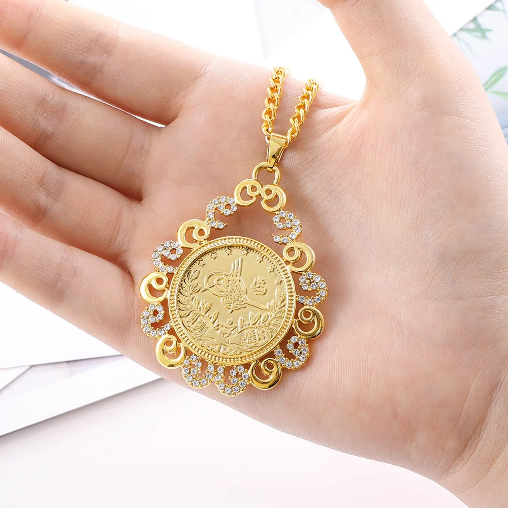 Turkish Ottoman Ladies Coin Necklace with Sli Chain Water Drop Pendant Necklace Vintage Jewelry for Women Ehnic Wedding Gifts