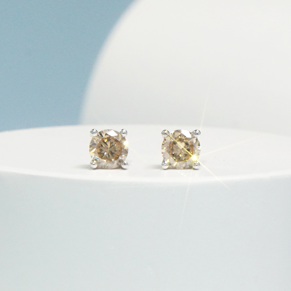 BOEYCJR 925 Classic 4 prongs Silver 0.5/1/2ct Champagne Moissanite VVS1 Fine Jewelry Diamond Stud Earring for Women Gift