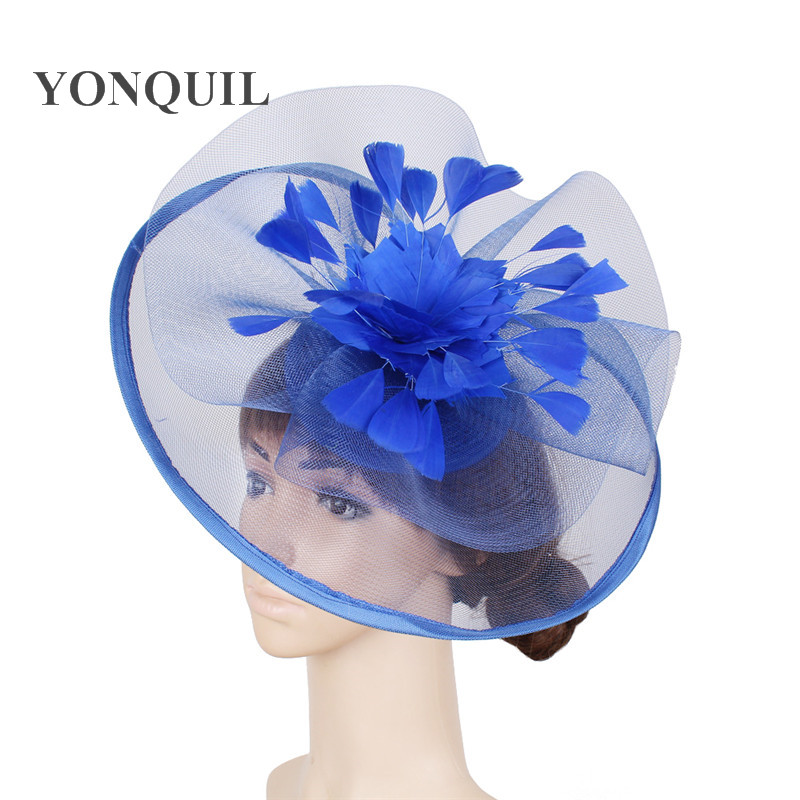 Wine Red Fascinator Feather Flower Wedding Hair Clips And Headbands Women Party Royal Ascot Bridal Church Show Hat Great Quality