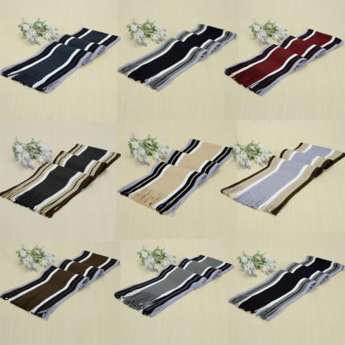 Hot Men Cashmere Scarf Winter Warm Soft Fringe Striped Tassel Long Shawl Wrap Accessories