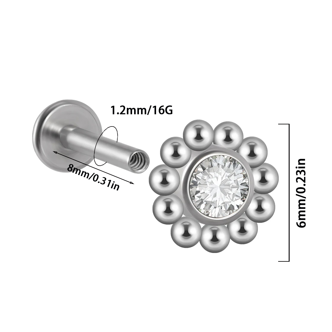 1PC 316L Surgical Steel Flower Opal Labret Lip Ring Cz Internally Threaded Ear Cartilage Tragus Helix Daith Piercing Jewelry