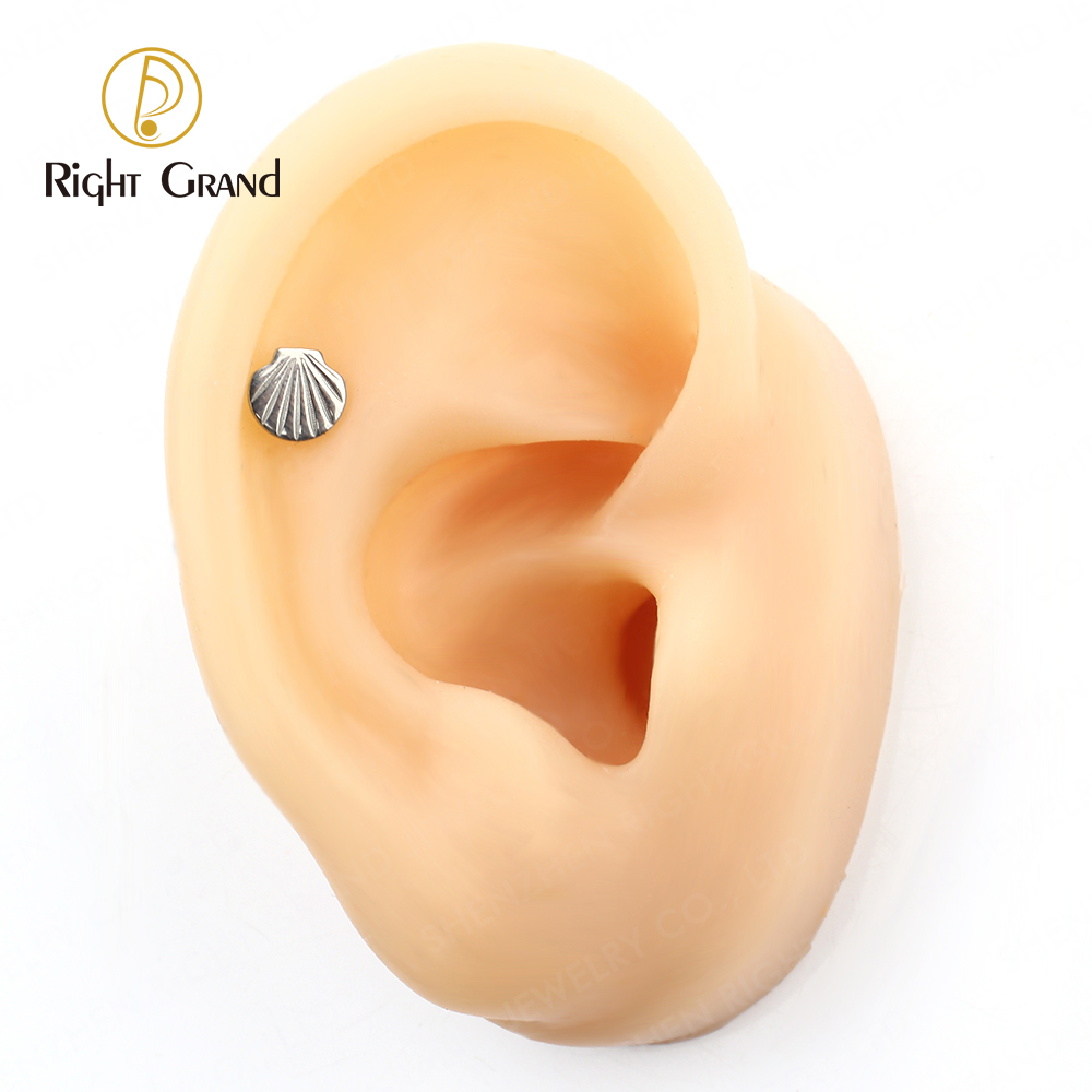 Right Grand Implant Grade ASTM F136 Titanium Shell Stud Earrings Cartilage Tragus Helix Studs Hypoallergenic for Sensitive Ears