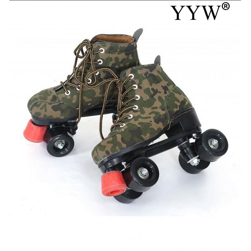 Leather Roller Skates Shoes For Adult Sneakers Flash Skating Rollers Camouflage Skate Shoes Patines 4 Wheels Shoes Women Men
