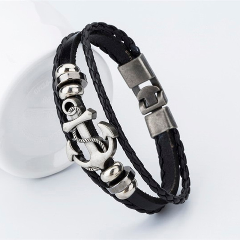 Vikings Pirate Style Alloy Anchor Bracelet For Men Charm Genuine Leather Bangles Women Punk Jewelry Handmade Gifts Dropshipping