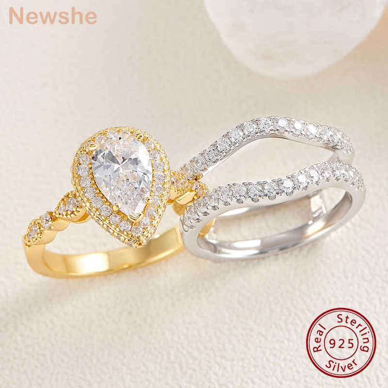 Newshe Yellow & Rose Gold 925 Sterling Silver Pear Shaped Engagement Ring Enhancer Wedding Band Simulated Diamond AAAAA CZ