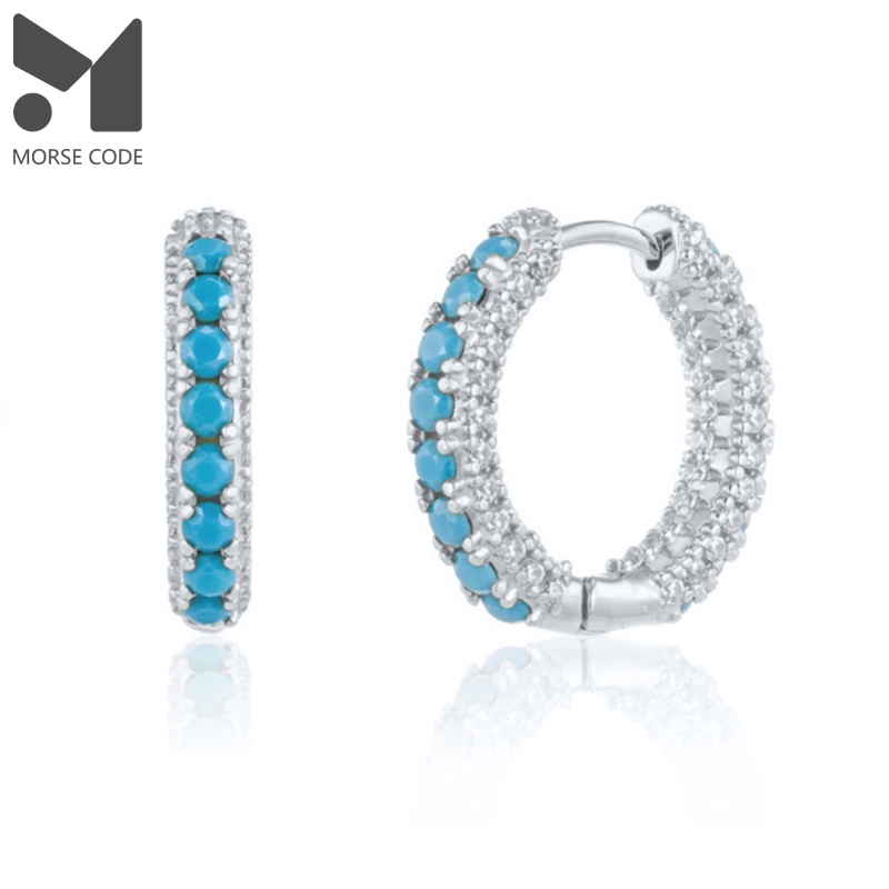 MC 925 Sterling Silver Turquoise Women Earrings 6 8 9 11mm Earring Hoops Formal Elegant Gorgeous Pendientes for Birthday Gift